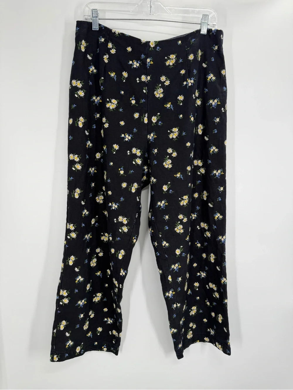 Reformation Women's Black  Embroidered Daisy Floral Linen Pants Size 10